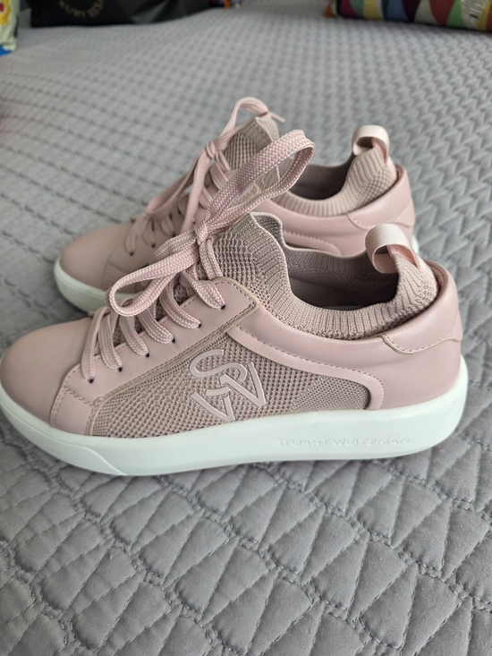 Stuart Weitzman Shoes - Stuart Weitzman Blush Pink Knit-Panel Women’s Sneakers